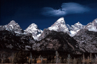 Grand Tetons with bird-shaped cloud